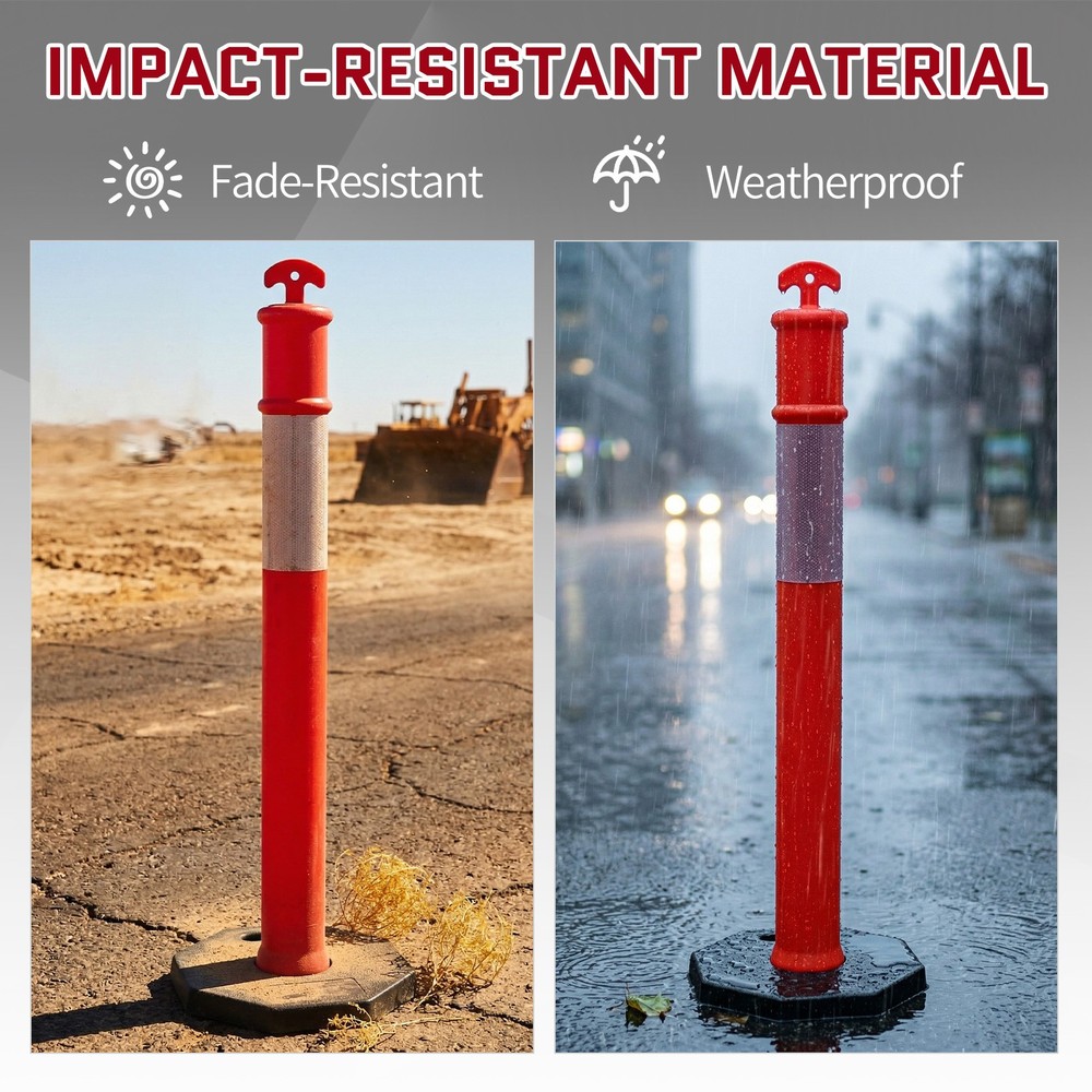 3 Pack 45" Traffic Delineator Post Cone with Base for Traffic Control Warning