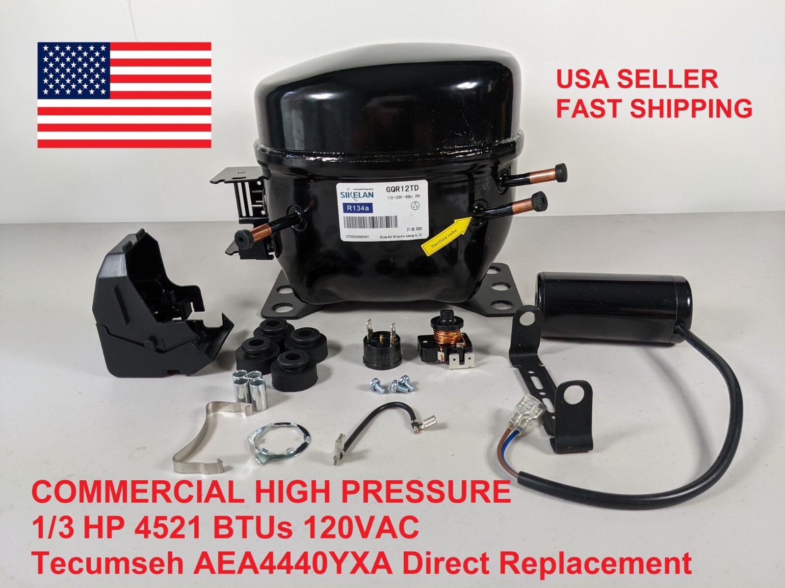 Sikelan GQR12TD Refrigeration Compressor 1/3HP 4521BTU 110-120V R134a HBP