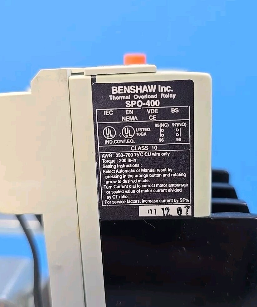 BENSHAW SPO-400 200A THERMAL OVERLOAD RELAY