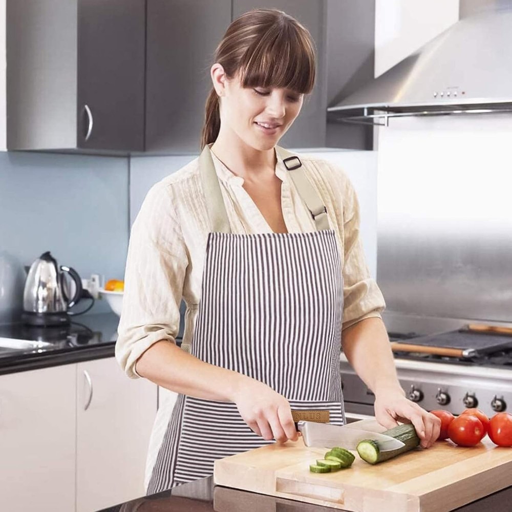 Elegant Striped Chef Aprons - 2 Pack Adjustable, Lightweight & Machine Washable