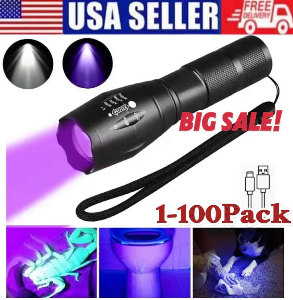 UV Flashlight Black Light Super Bright 120000lm Torch Ultra Violet Lamp LED