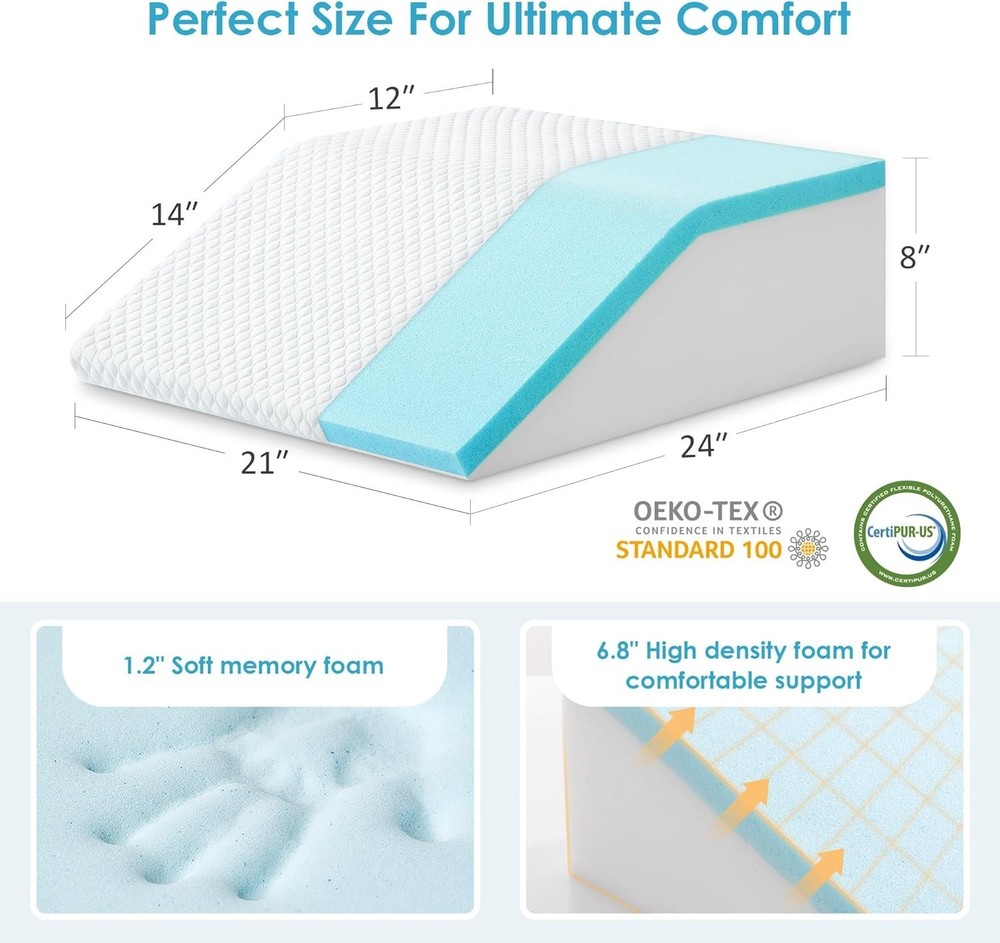 Adjustable Leg Elevation Pillows for Swelling, Cooling Gel Memory Foam Wedge ...