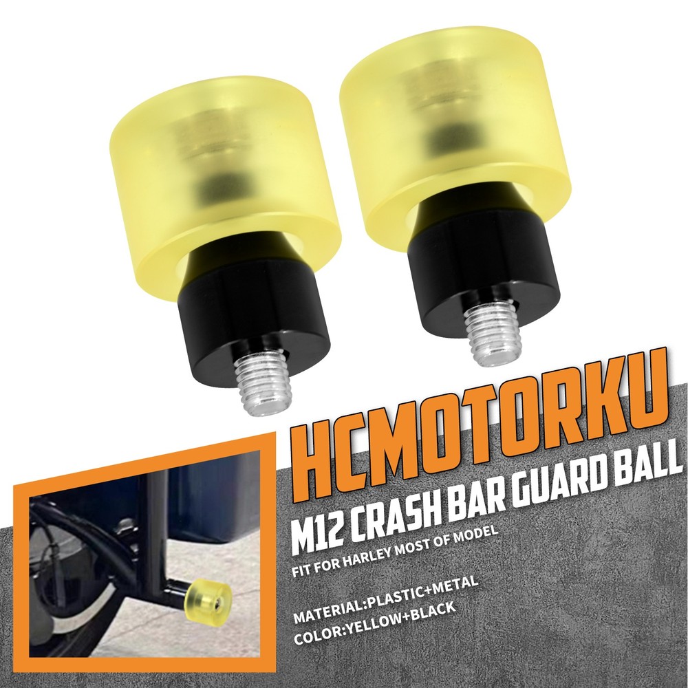 2x Engine Protective Guard Crashs Bars Yellow M12 End Balls Protector For Harley