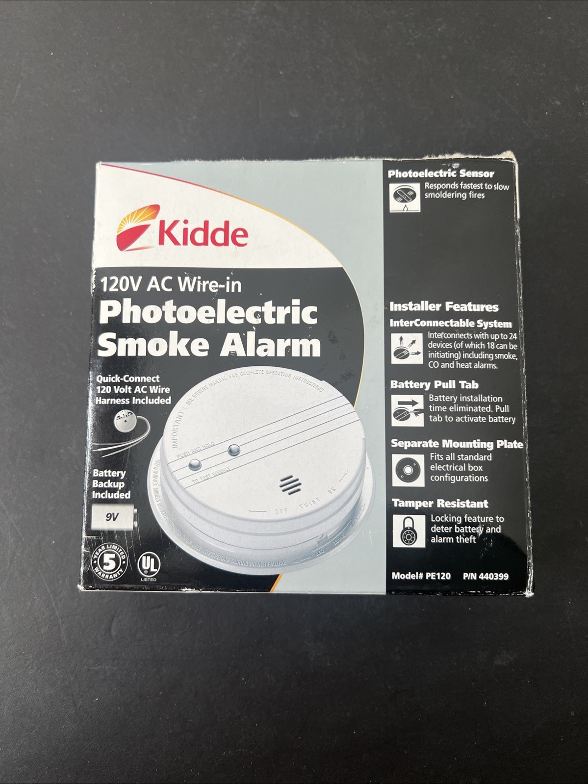 Kidde PE120 120V Hardwired Photoelectric Smoke Alarm with Battery Backup