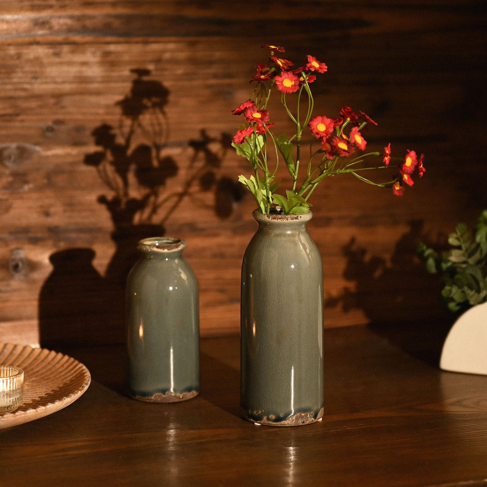 VICTOR & TERESA Blue and Grey Ceramic Vases Home Decor, Farmhouse Vases for F