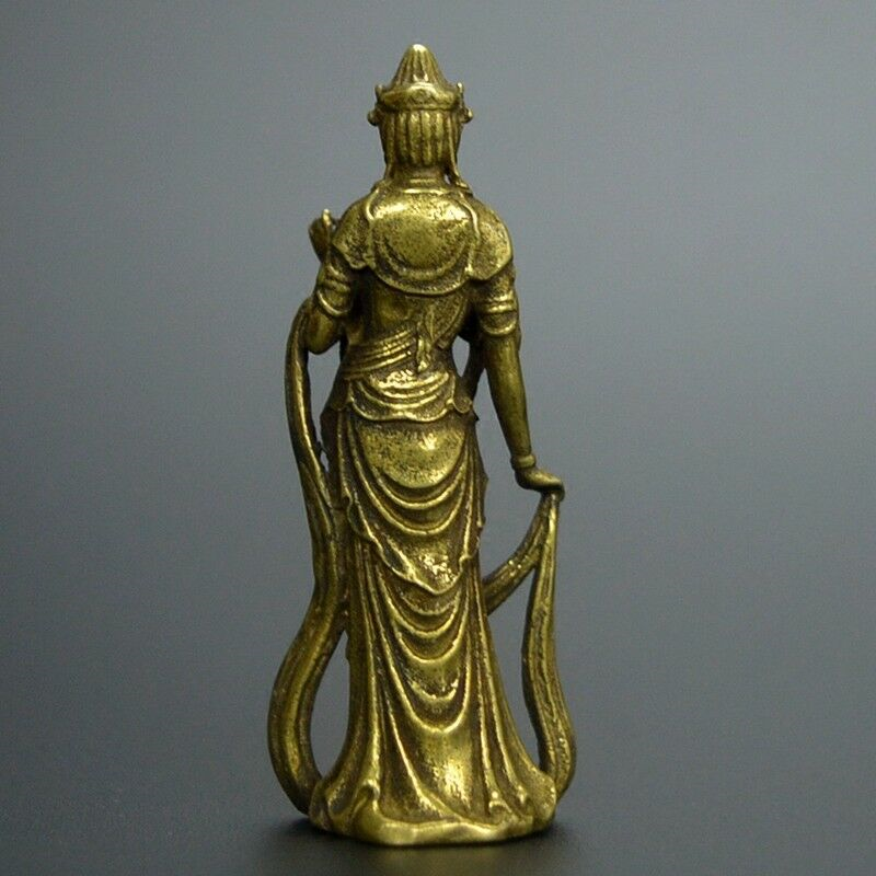 Chinese old collection handwork bronze Guanyin Bodhisattva pocket statue