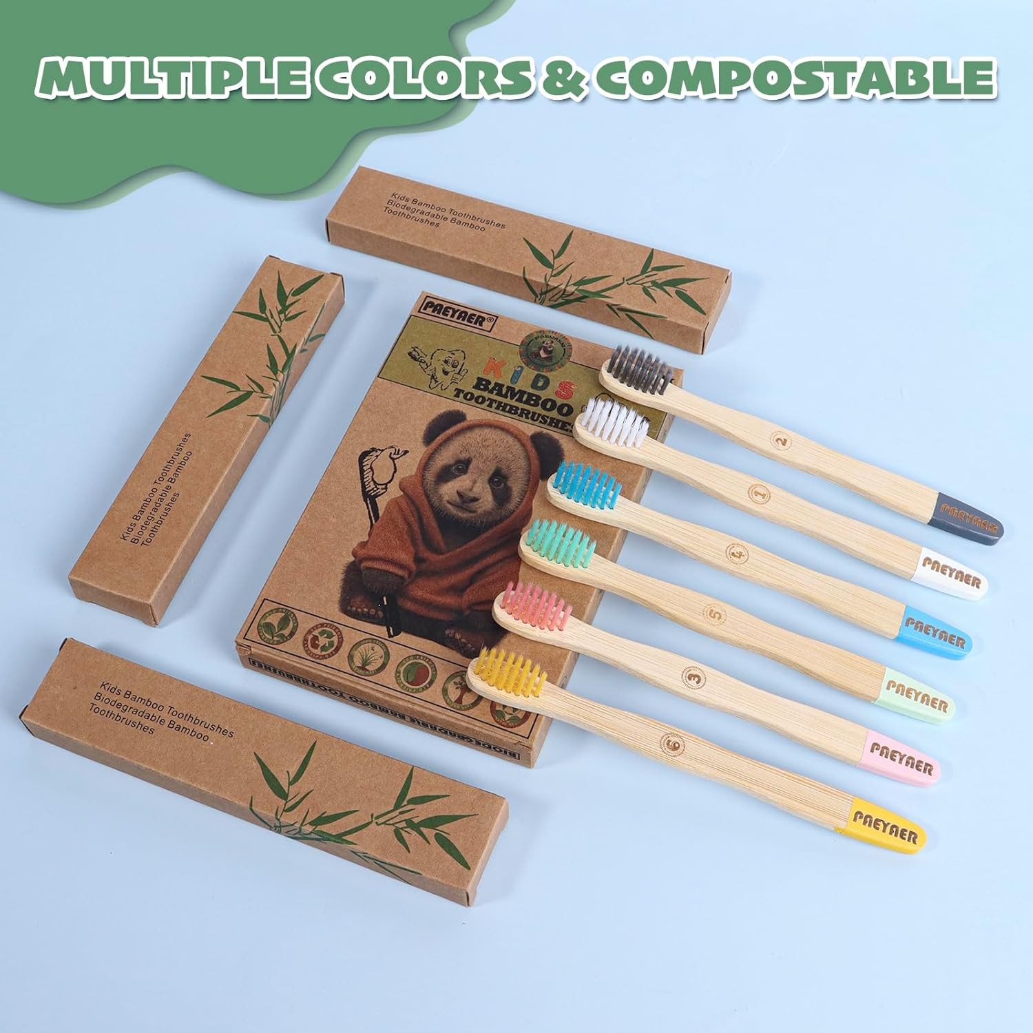 6 Pack Eco-Friendly Bamboo Toothbrushes for Kids - Extra Soft Bristles