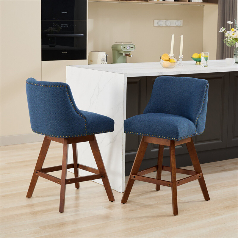 Set 2 Counter Height Swivel Barstools,26'' H Seat Height Upholstered Bar Stools