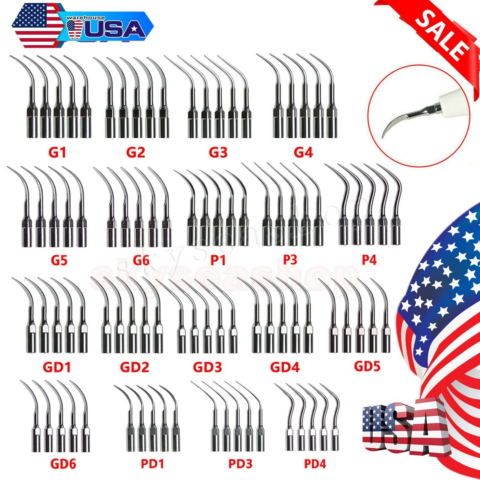 5x Dental Ultrasonic Piezo Scaler Tips fit Woodpecker EMS/DTE SATELEC Handpiece