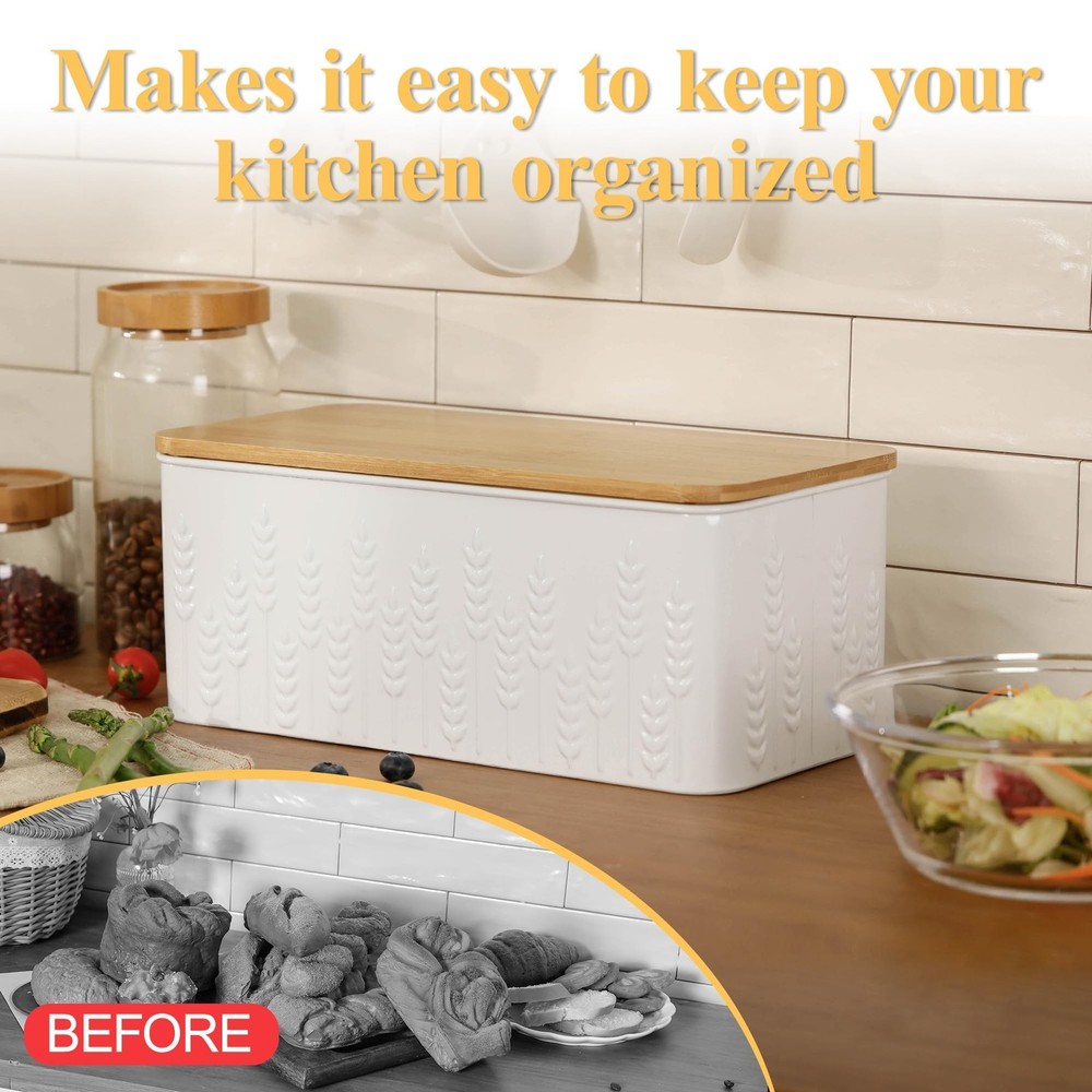 Large Bread Box for Kitchen Countertop Corner Breadbox for Homemade Bread Met...