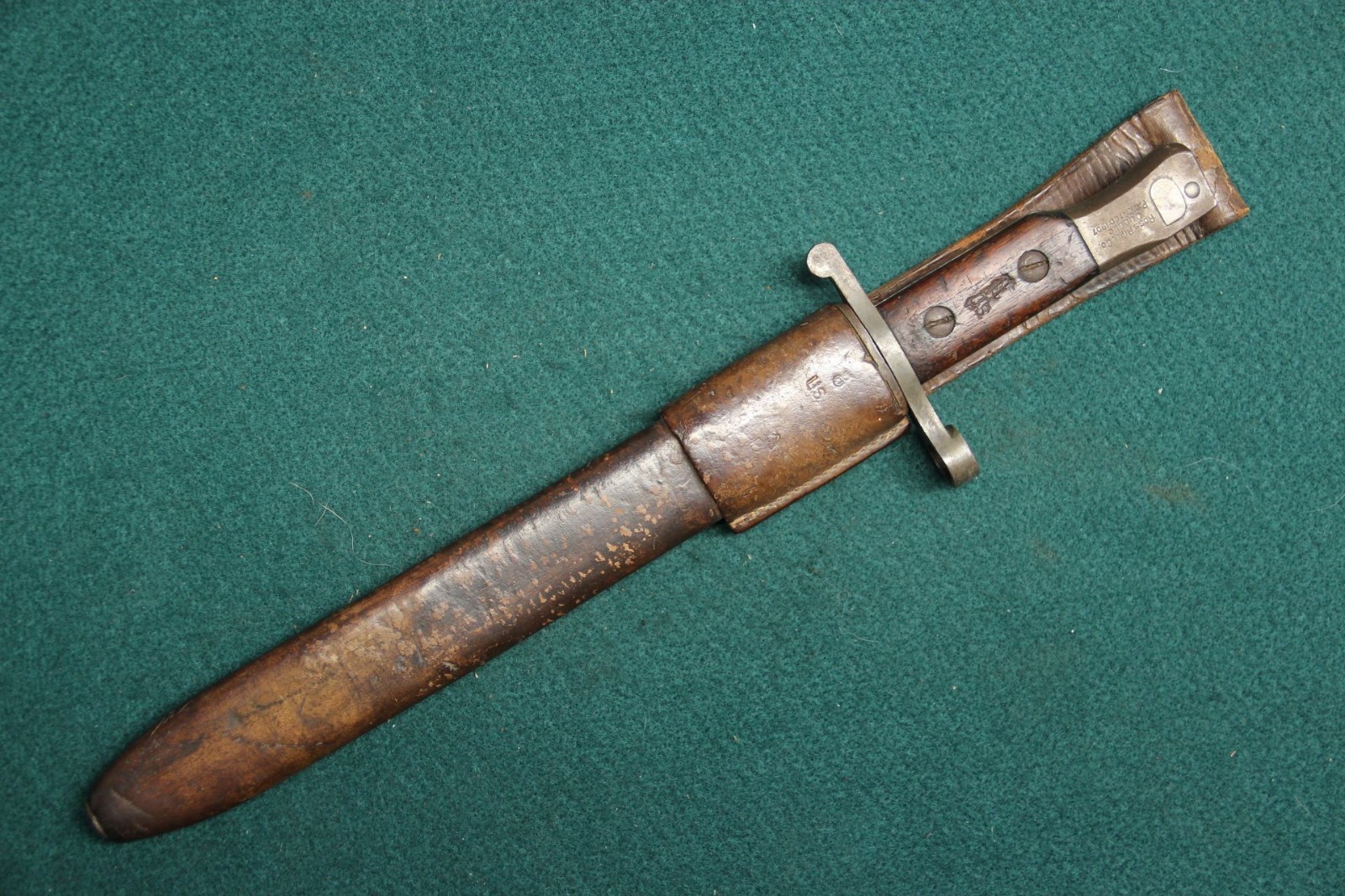 WWI US Marked Canadian Ross Bayonet & Leather Scabbard Mk I Free Shipping