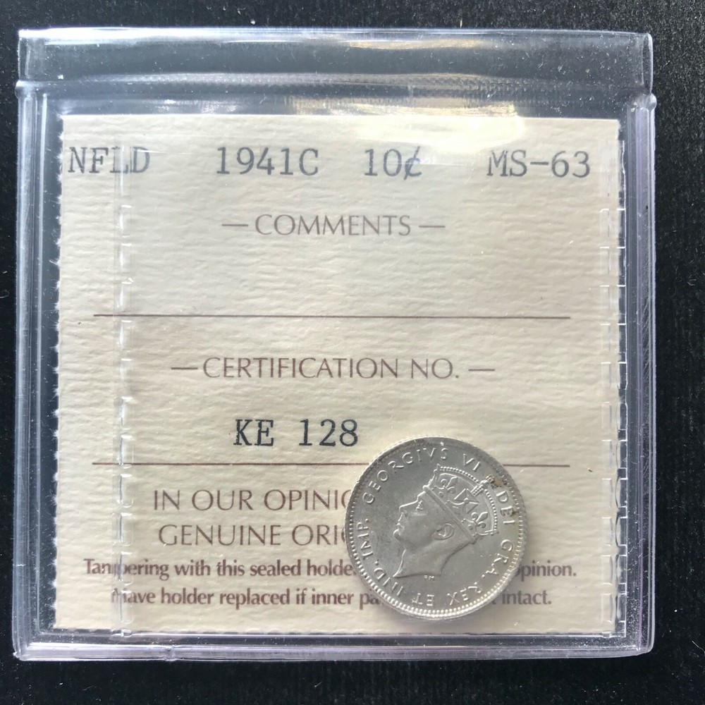 1941c  ICCS Graded, Newfoundland Ten Cent, **MS-63**