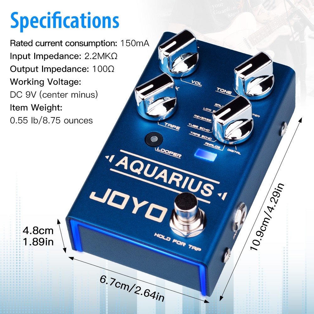 JOYO Digital Delay Effect Pedal with Looper 8 Digital Delay Effects OPEND