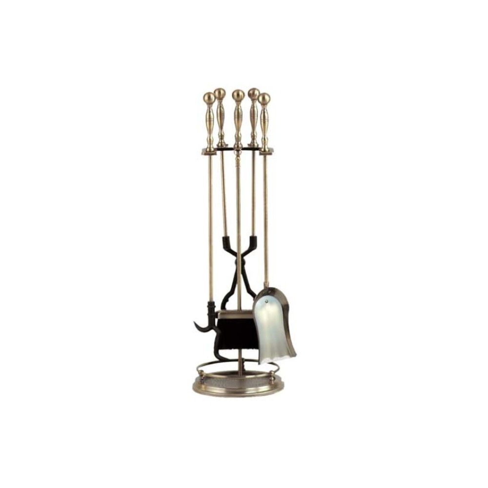 Dagan Five Piece Fireplace Tool Set, Antique Brass