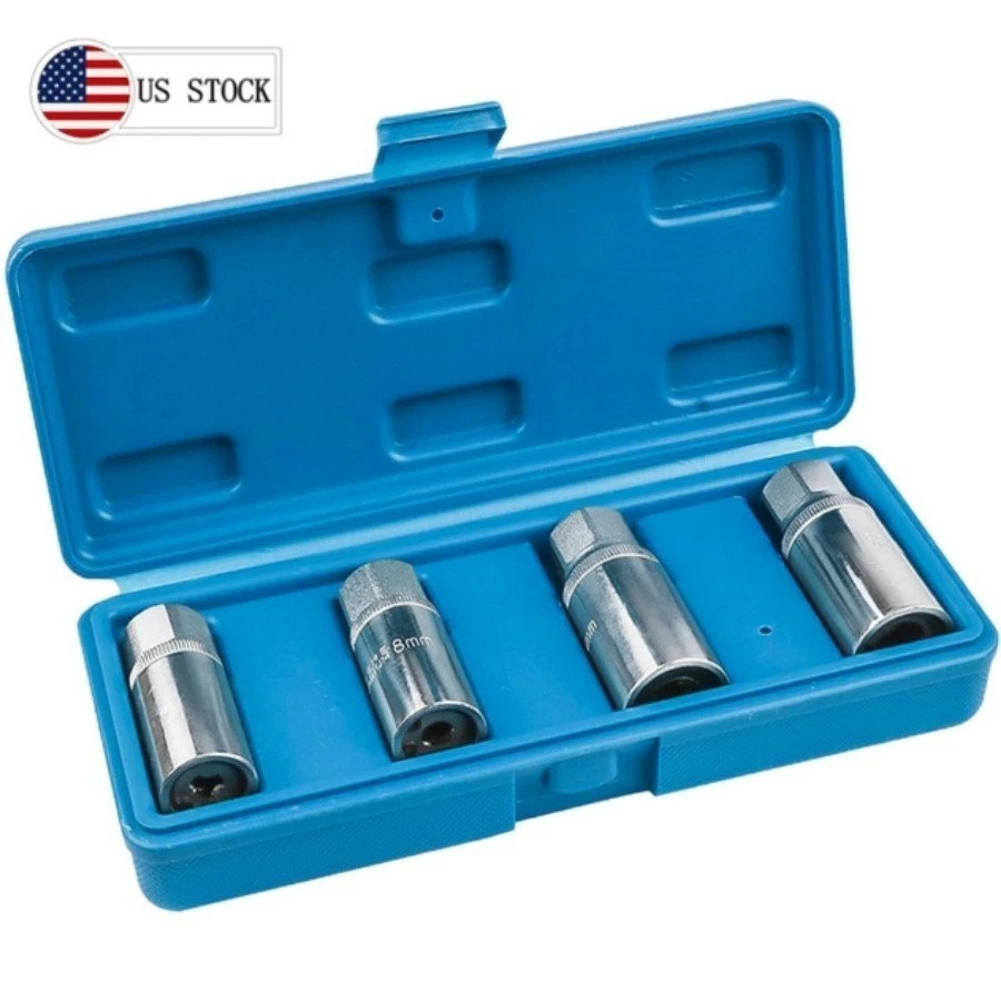 4pc Socket Stud Screw Extractor Remover Installer 6, 8,10,12mm w/Roller Bearing