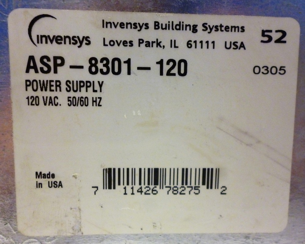 Invensys ASP-8301-120 Power Supply