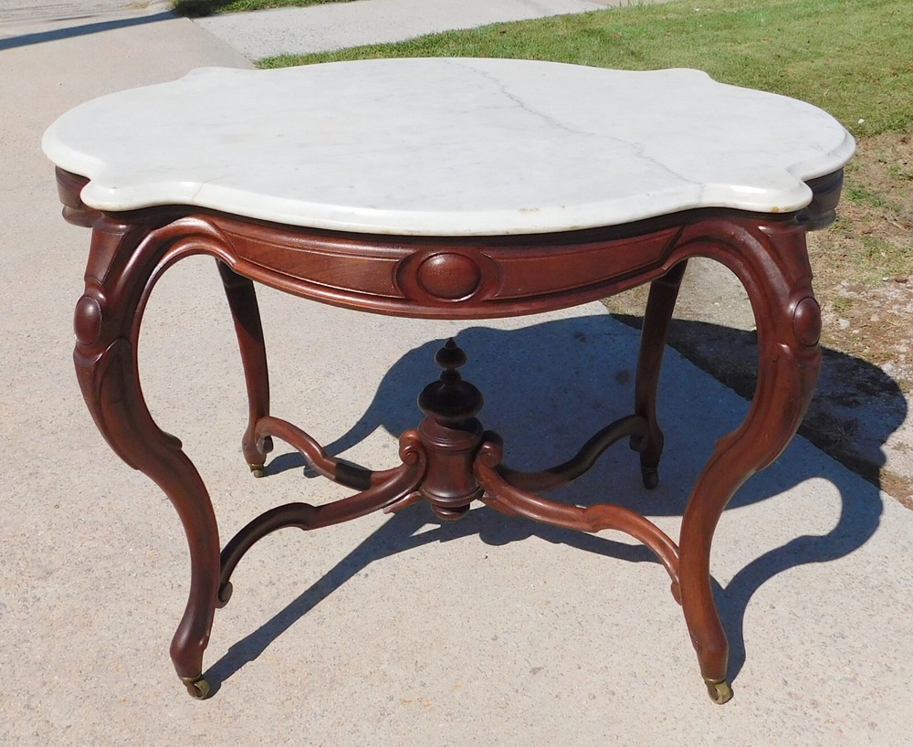 Walnut Victorian Marble Top Table circa 1860