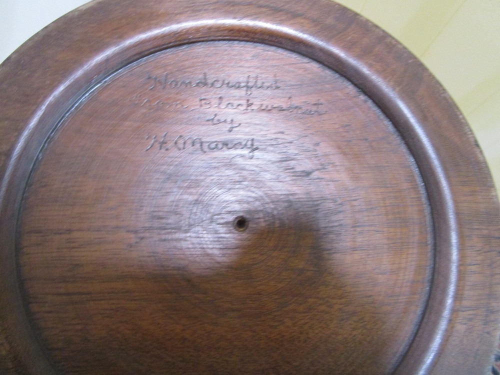 Vintage Handcrafted Solid Walnut Pedestal Stand carved top 32” t signed