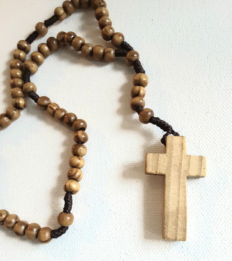 Olive Wood Rosary with Crucifix, From Jerusalem, 12" Long, 6mm Beads, Corded