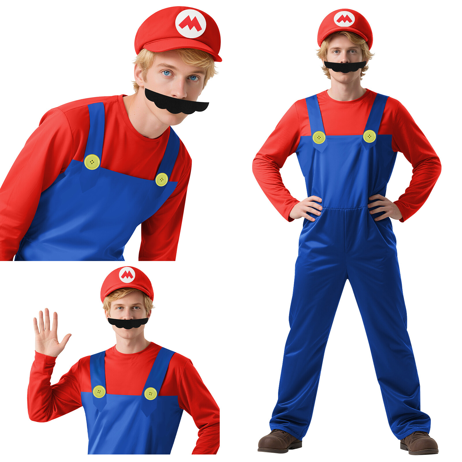 Halloween Super Mario Costume and Luigi Fancy Dress Plumber Bros Complete Set