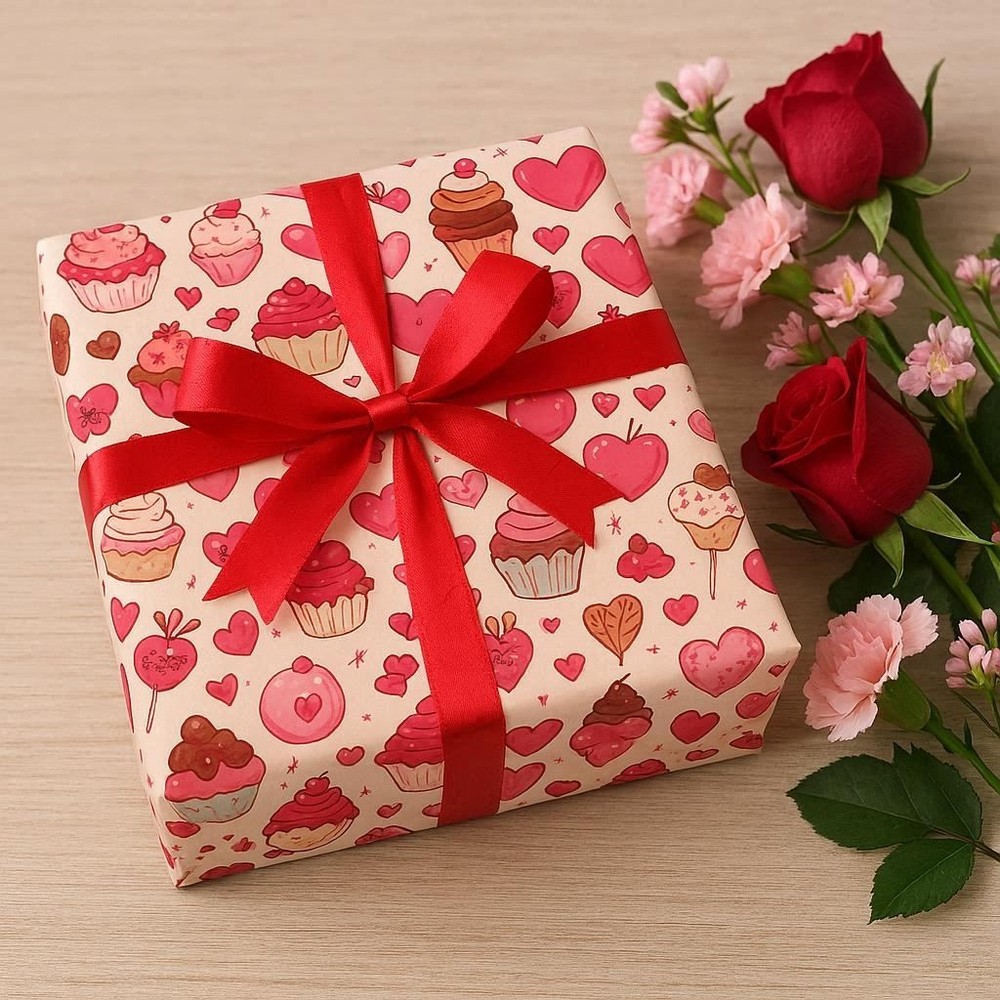 Cute Candy & Sweets Valentine Seamless Pattern Whimsical Cupcakes & Hearts
