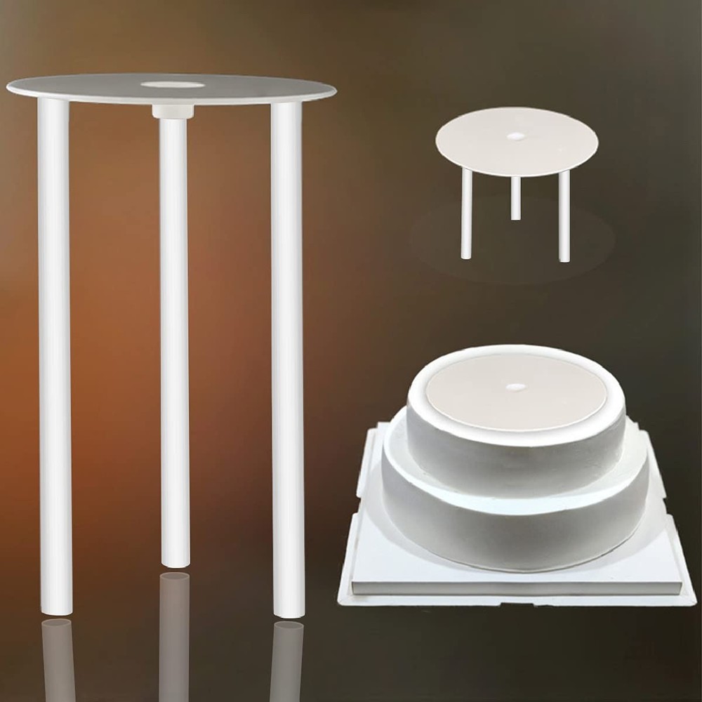 2 Tier Cake Separator Plates with 6 Pillars Dowels Rods for Stacking Cake