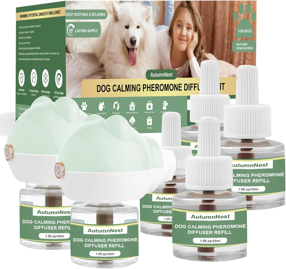 Dog Pheromone Calming Diffuser Kit, Pet Diffuser Kit (2 Plug-in + 4 Packs 48m...