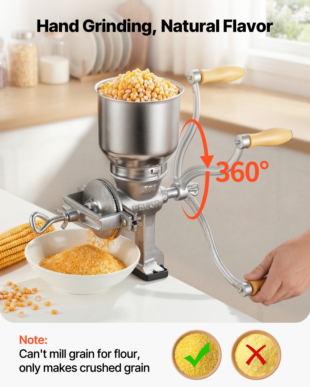 VEVOR Manual Grain Mill with High Hopper Hand-Crank Cast Iron Corn Spice Grinder