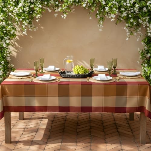 Rectangle Plaid Tablecloth, Waterproof Table 70" x 52" (Rectangular) Brown