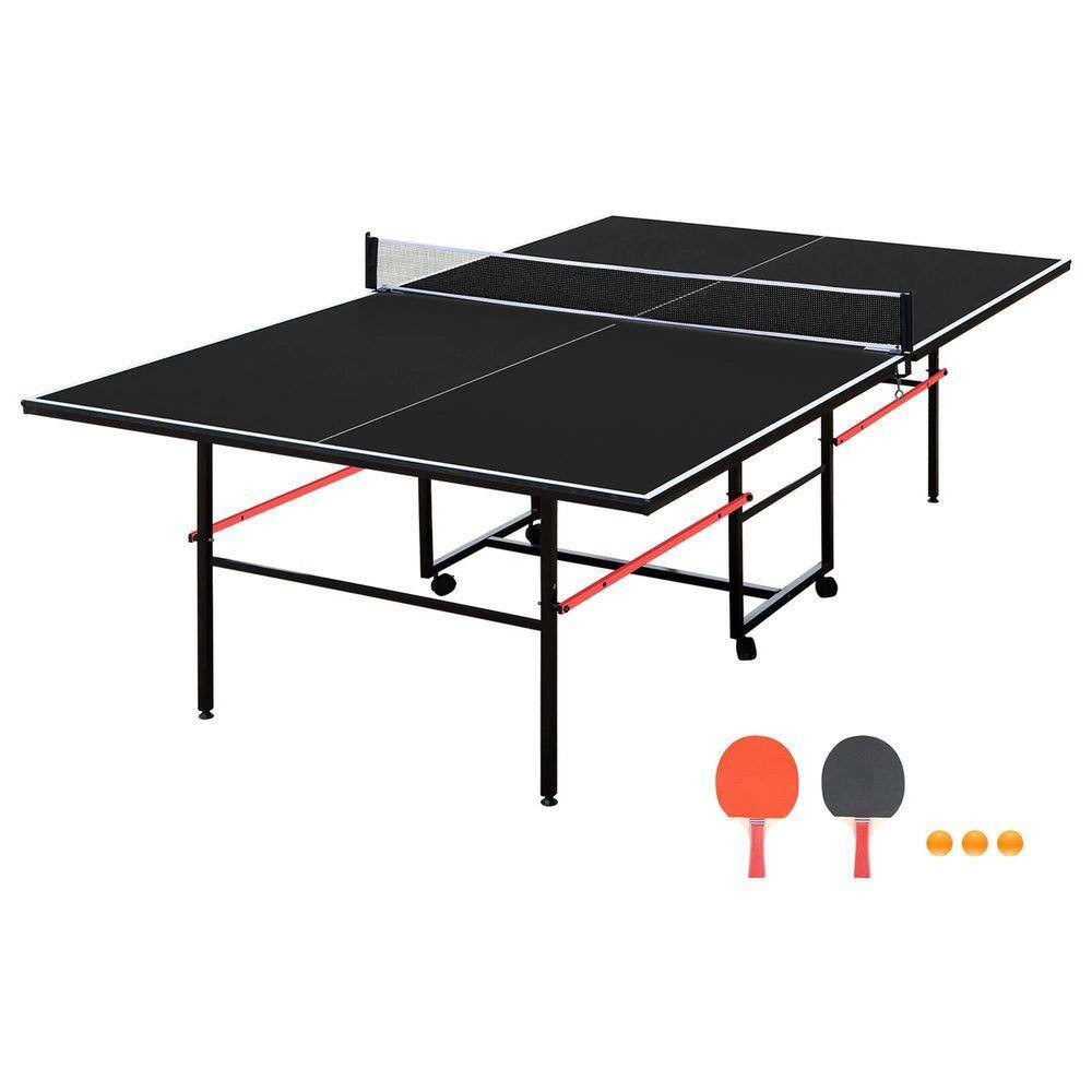 Black 9-Foot Medium-Sized Table Tennis Table, Foldable, Includes Net, 2-Table Te