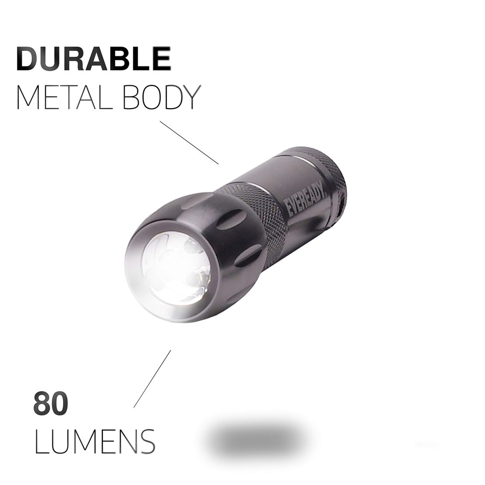 Eveready Compact LED Metal Flashlight Water Resistant, Includes 3 Super Heavy