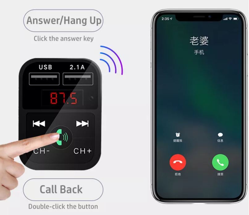 Bluetooth Car Wireless FM Transmitter Radio Adapter 2USB Charger AUX Hands-Free