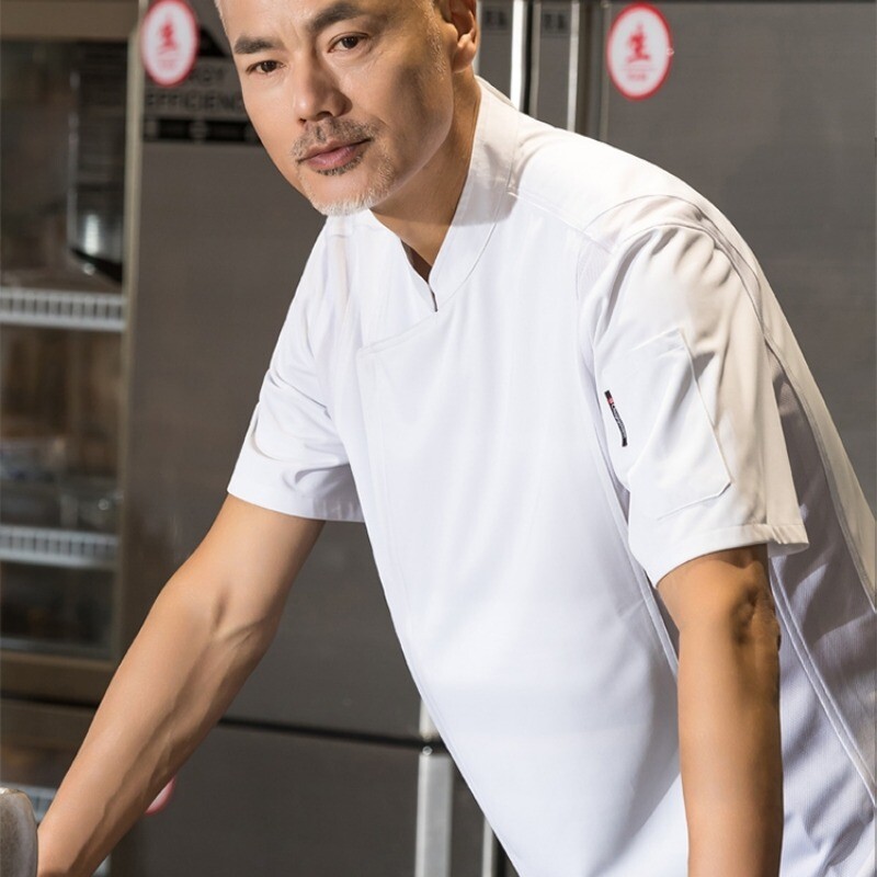 Men Breathable Catering Chef Work Clothes Coat Professional Uniform Jacket Zip