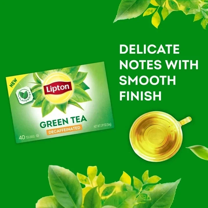 Lipton Green Tea, Decaffeinated, Tea Bags 40 Count Box