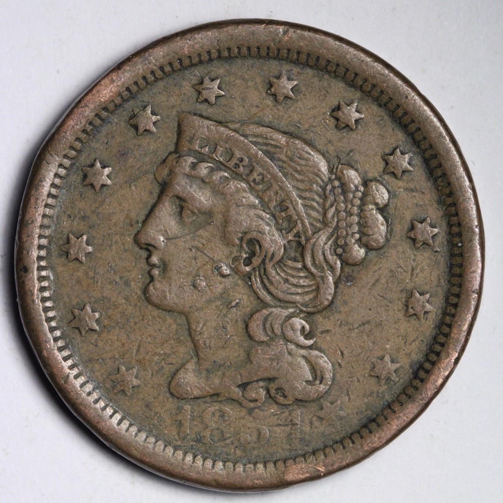 1854 Braided Hair Large Cent CHOICE XF E211 RCL