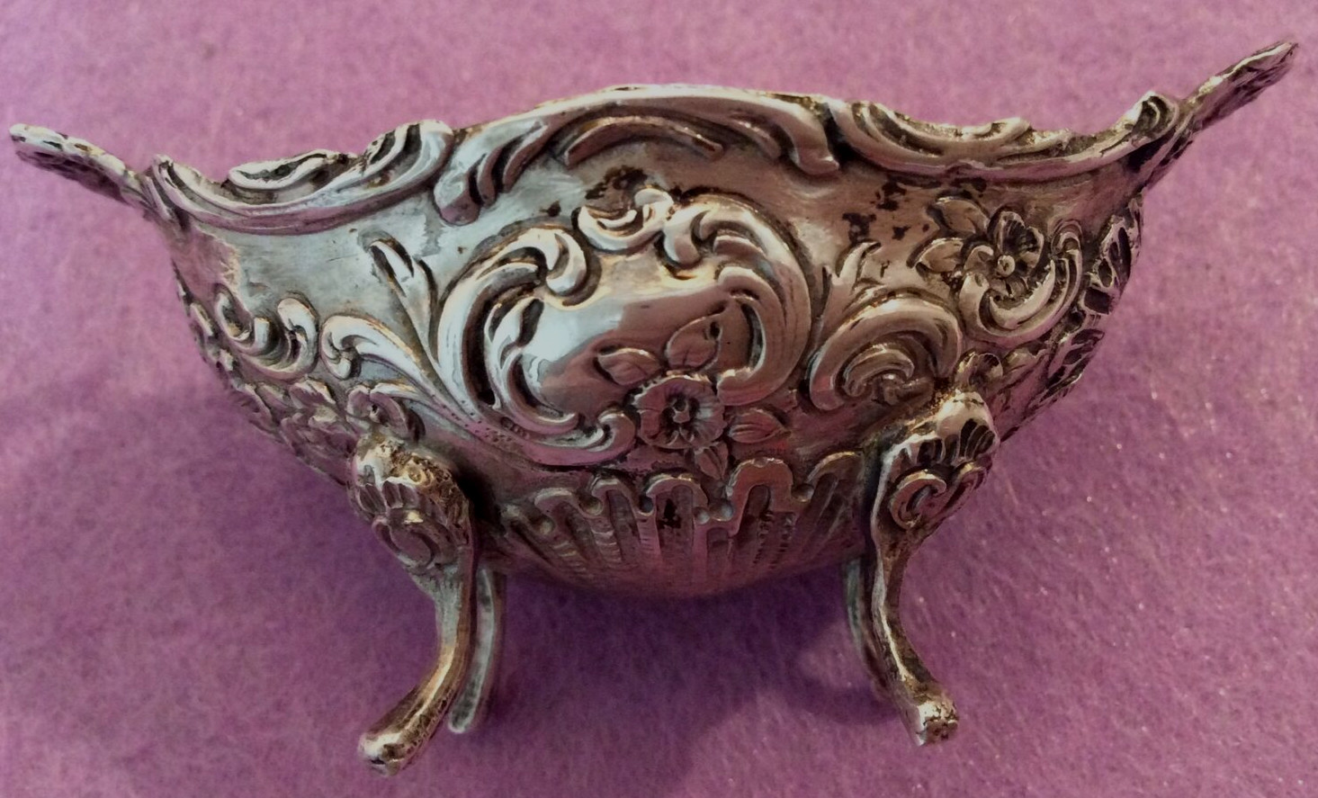 Repousse Open Salt Goldwash Dish 800 Silver (Sterling=925) Simon Rosenau 23.5g