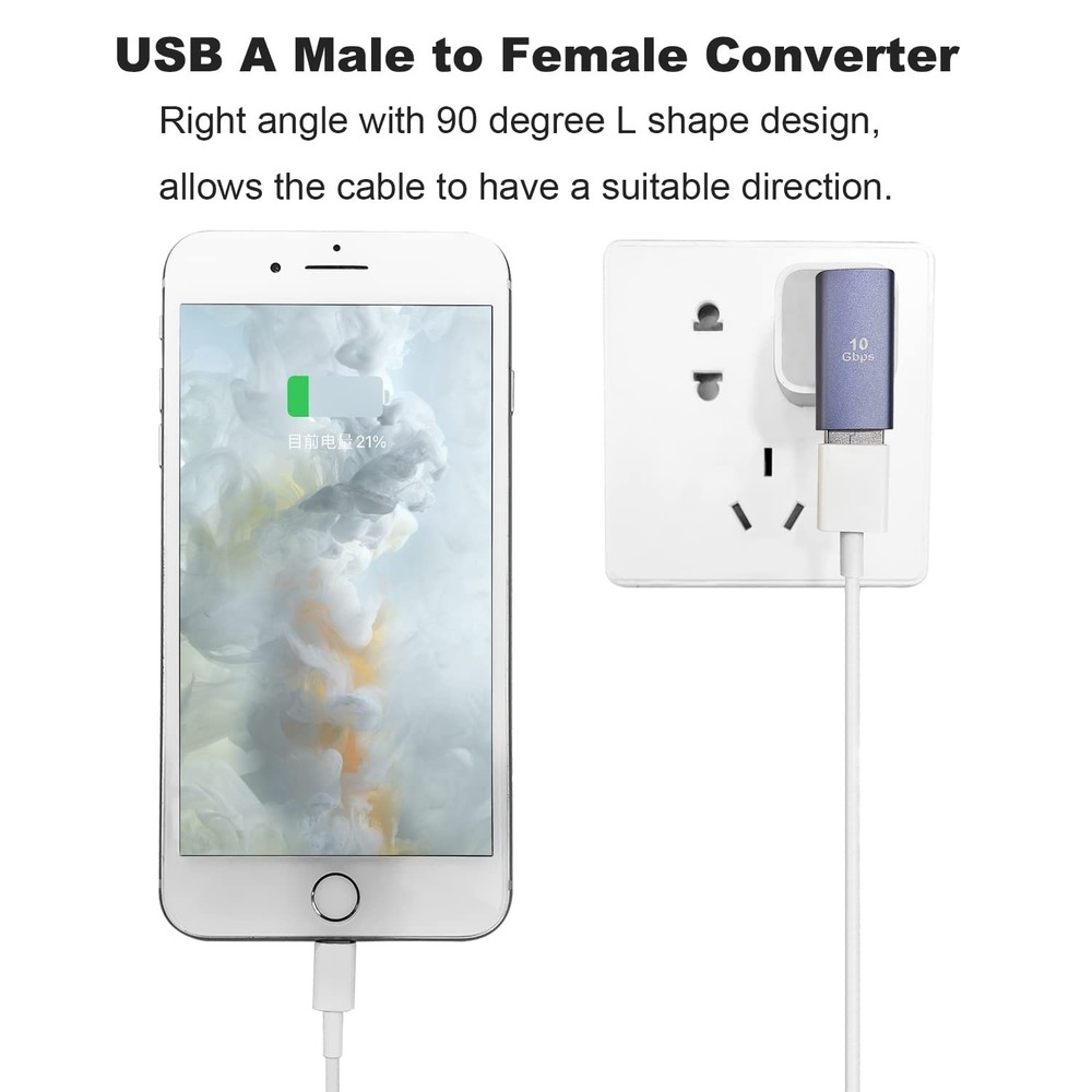 AreMe 90 Degree USB 3.1 Adapter 2 Pack, Left and Right Angle A Silver