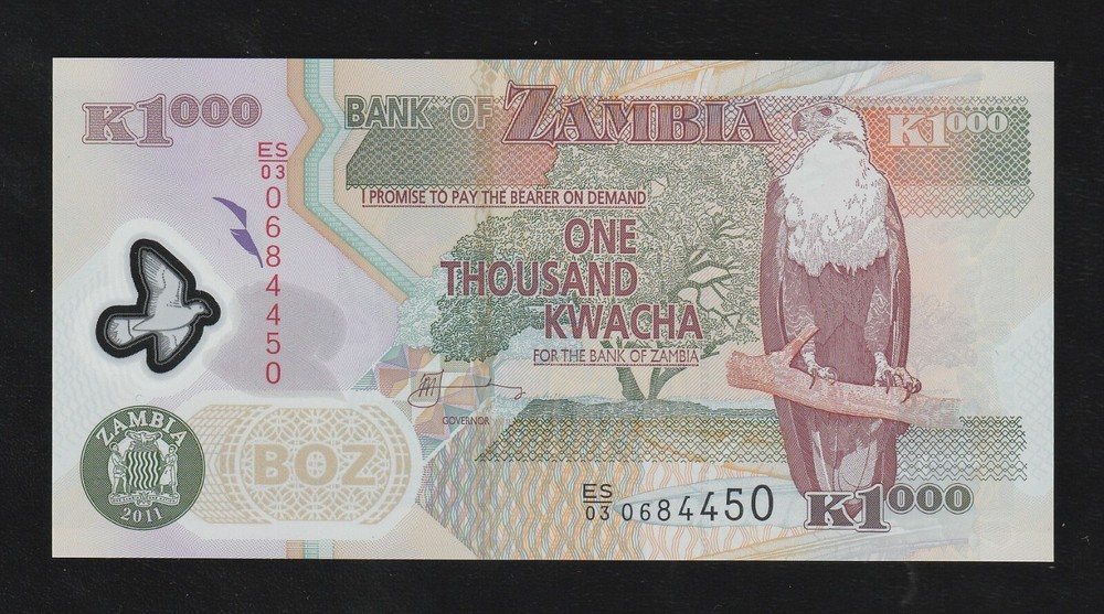 Zambia 1000 Kwacha 2011, UNC Banknote, Eagle