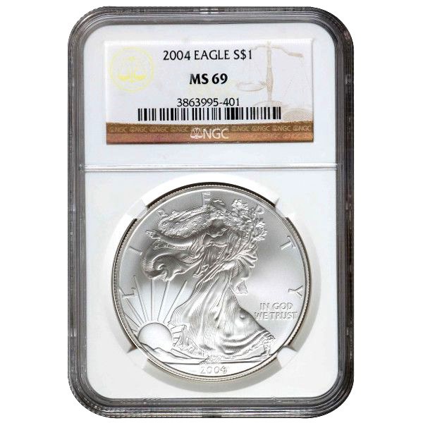 1 oz American Silver Eagle Coin MS69 (Random Year, Varied Label, PCGS or NGC)