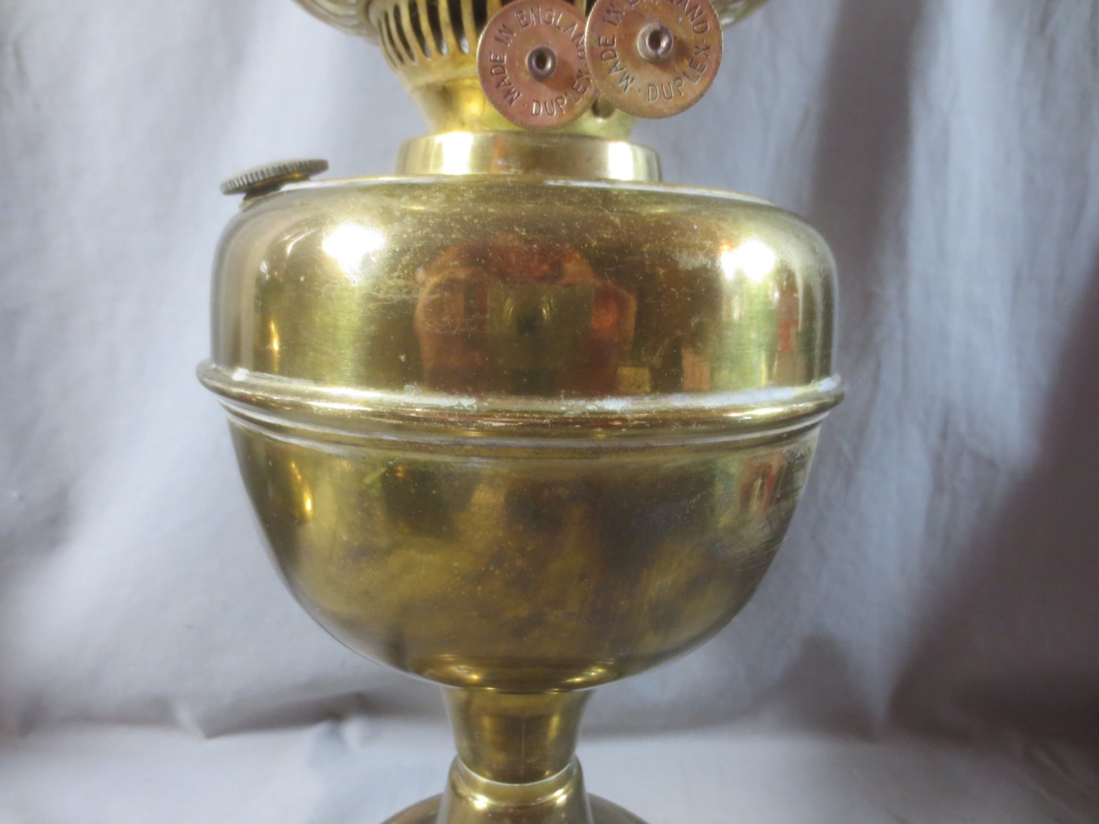 Vintage Made In England Brass Duplex Oil Lamp Chimney & Shade Shepards Hut Lamp