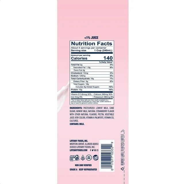 6 Pack Lifeway Lowfat Strawberry Kefir Drink Tart & Tangy 12 Probiotics 32 oz