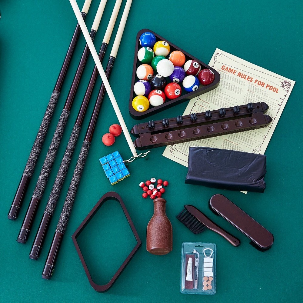 Billiards Deluxe Pool Table Accessory Kit With Walnut Finish 4 Pool Cues