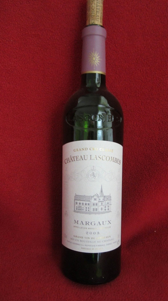 2003 Chateau Lascombes empty wine bottle with cork