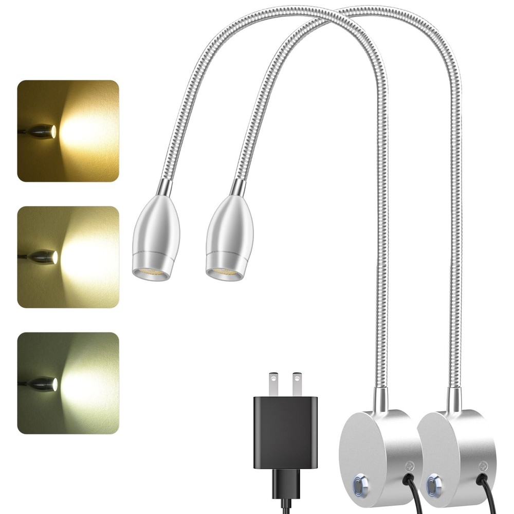 Wall Mounted LED Reading Light with 360° Flexible Gooseneck, Dimmable Bedside...