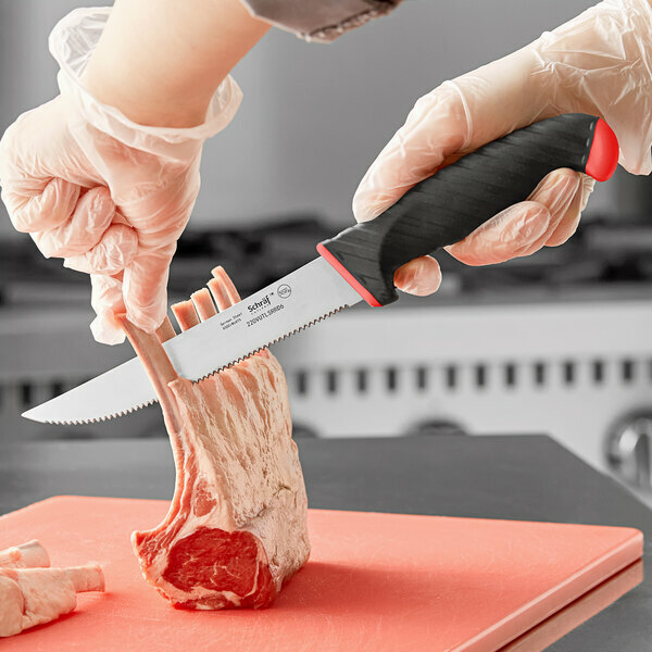 Schraf 6" Serrated Utility Knife with Red TPRgrip Handle