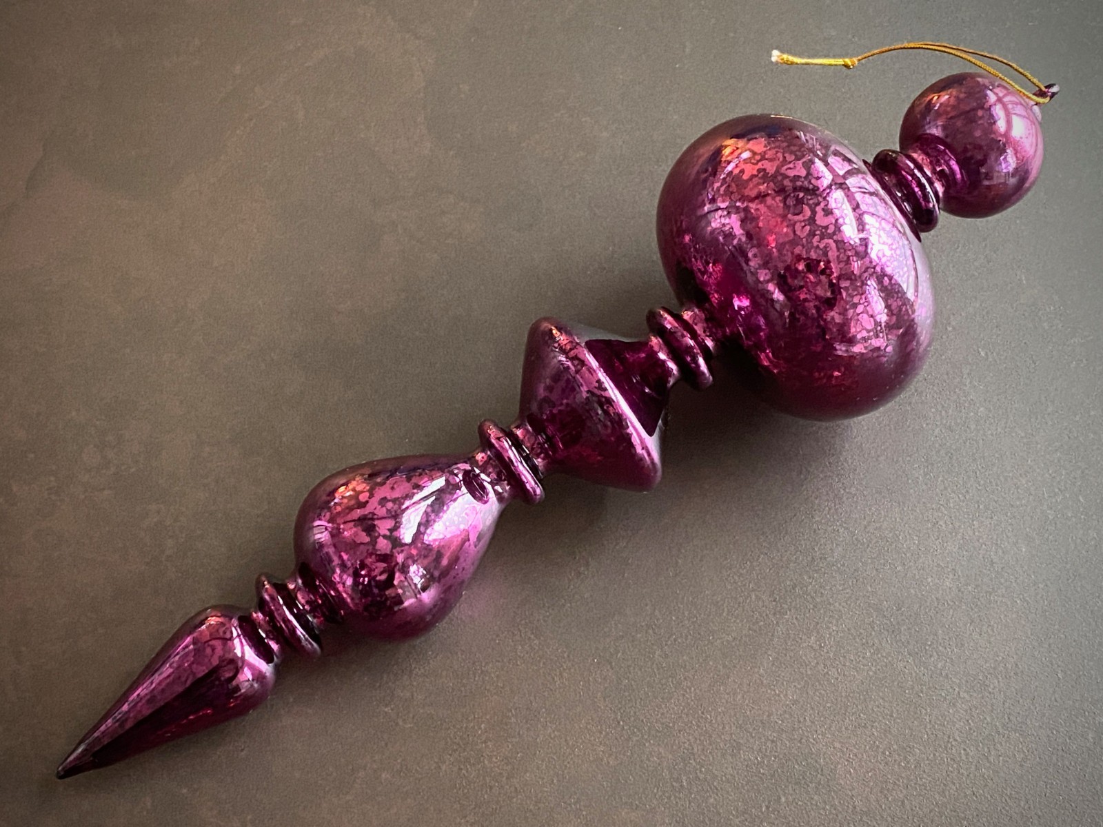 Large 11.5" Purple Mercury Glass Finial Ornament Hand Blown w/ Hand Formed Loop