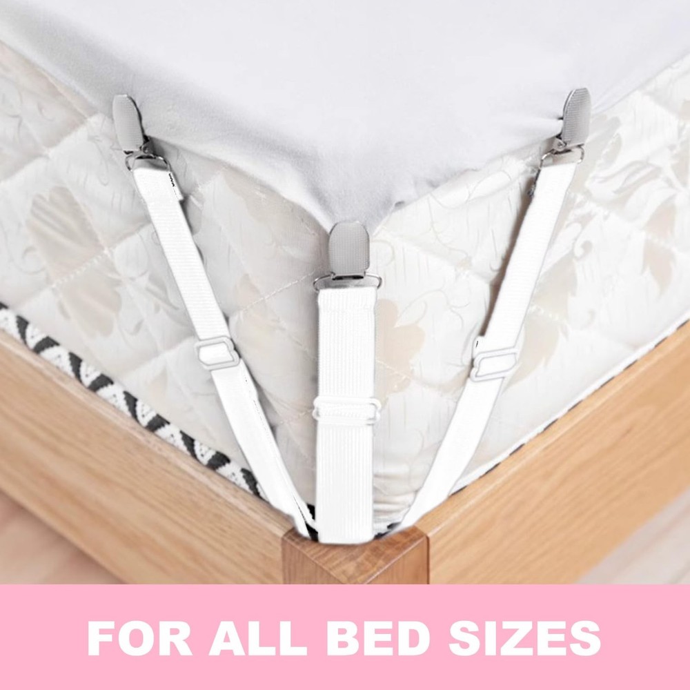 Bed Sheet Straps,4Pcs Non-Slip Elastic Fitted Sheet Straps,Adjustable Bed She...
