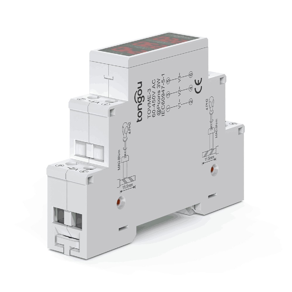 80~500V Three Phase 35mm Din Rail Mount Voltage Meter Modular Voltmeter L2K1