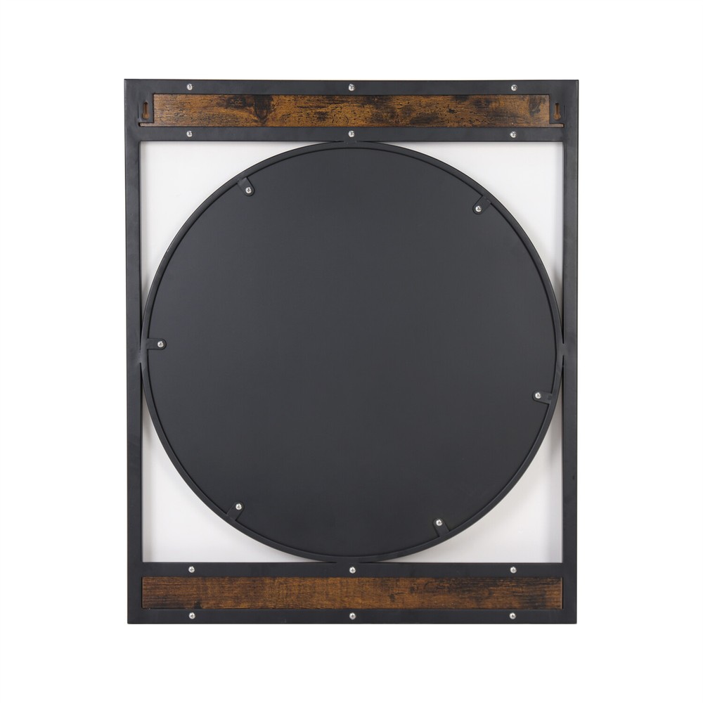 Rectangle Industrial Metal Wood Frame Wall Accent Mirror Wall Mounted Decorative