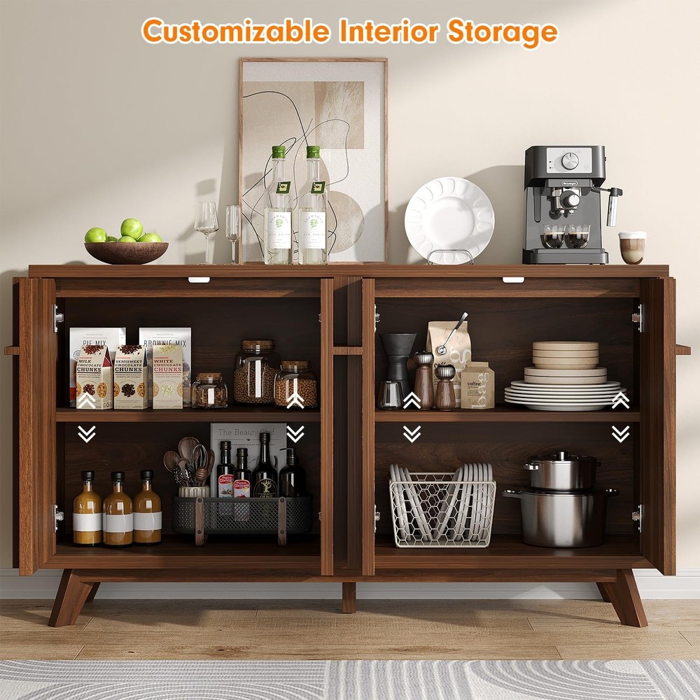 59" Modern Credenza Buffet Cabinet Walnut